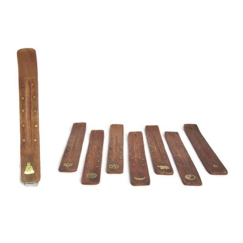 Fa füstölőtartó "sítalp" barna, Buddha motívummal