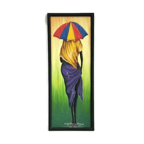 Fa kép, afrikai hölgy színes esernyővel, 1 alak