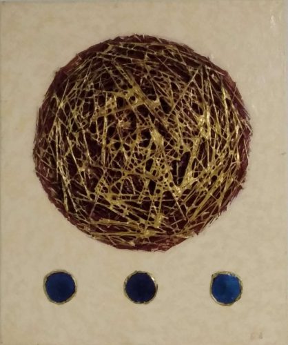 Absztrakt festmény 3 kör alakú kagylóval