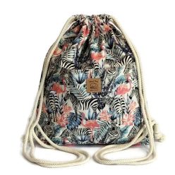 Utcai tornazsák, fehér alapon zebra és flamingó