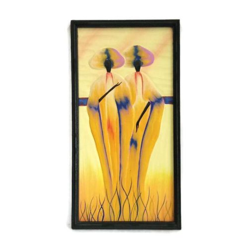 Fa kép, afrikai hölgyek sárga ruhában, 2 alak