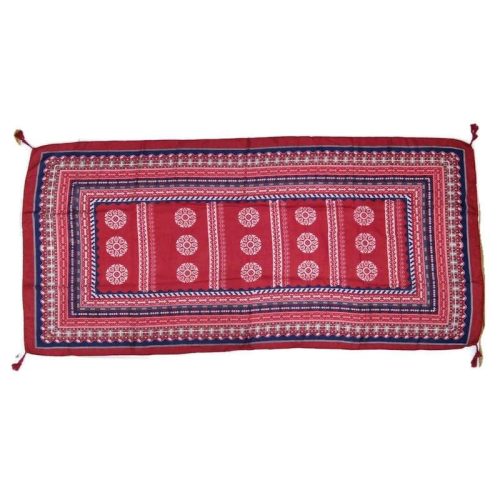 Thai kendő, piros alap, közepén virágok