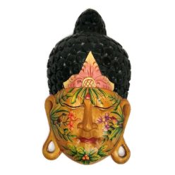 Buddha fej világosbarna-virágos 40cm madár az arcon