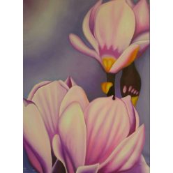 Lila alapon fehér virág festmény