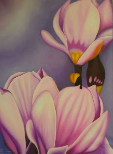 Lila alapon fehér virág festmény