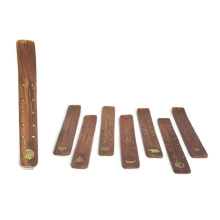 Fa füstölőtartó "sítalp" barna, Életvirág motívummal