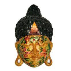 Buddha fej világosbarna-virágos 30cm pillangó a homlokon