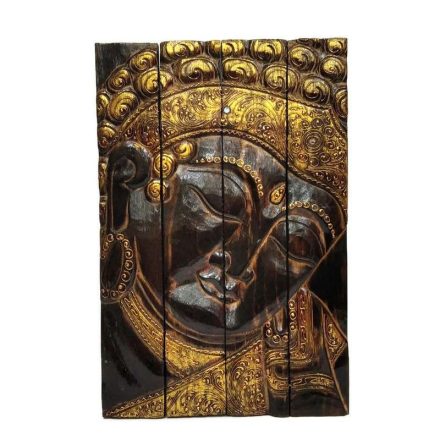 Buddha kép falra 4 részes, összecsukható sötétbarna-arany festett