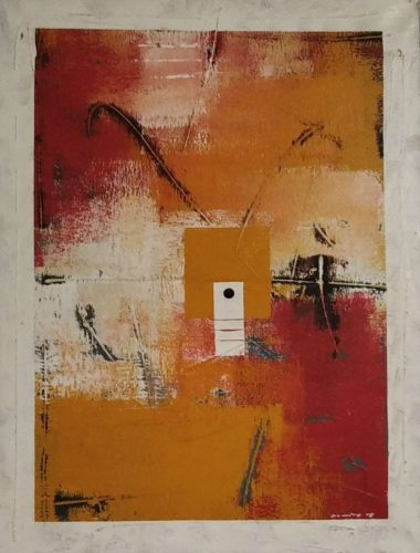 Fehér keretes absztrakt festmény