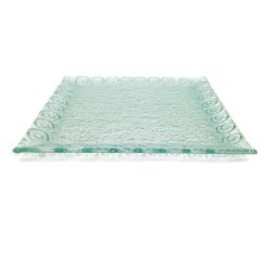 Üvegtál, szögletes, körbe kis spirál mintás