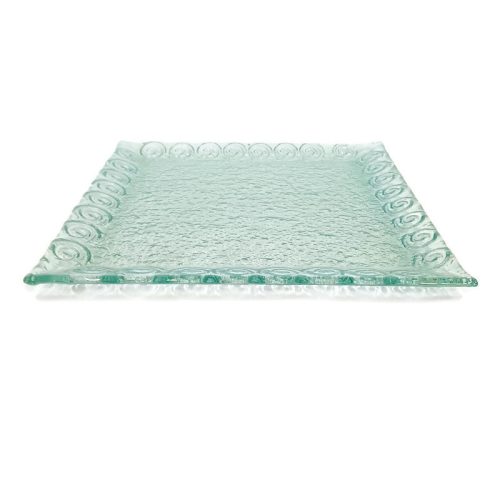 Üvegtál, szögletes, körbe kis spirál mintás