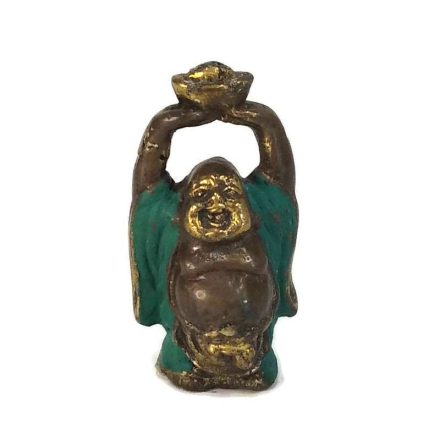 Nevető Buddha bronzból aranytömbbel