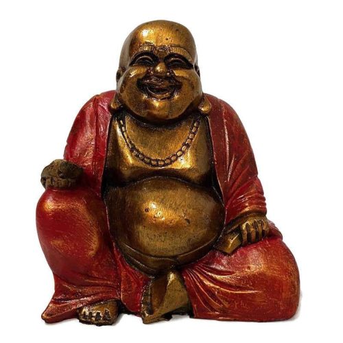 Nevető Buddha szobor - vörös-arany, szerencsehozó dekoráció 