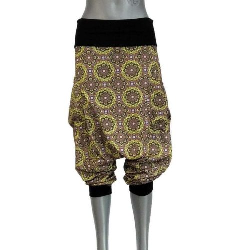 Zsebes 2in1 nadrág barna, sárga virággal