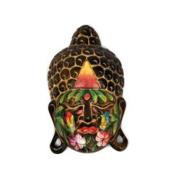 Buddha fej sötétbarna-virágos 30cm pillangó az arcon