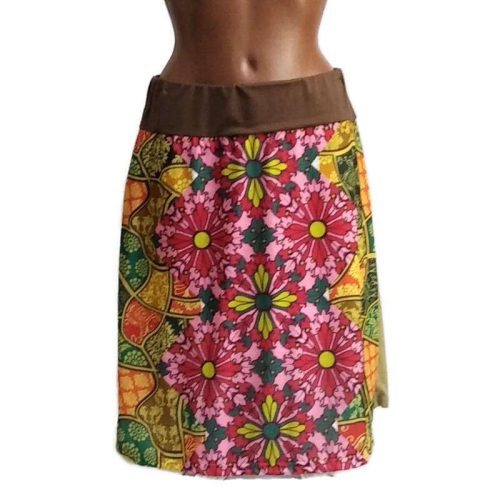 UDG szoknya barna derekú, rózsaszín virágokkal