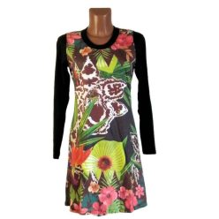   UDG hosszú fekete ujjú, színes virágmintás ruha "S"