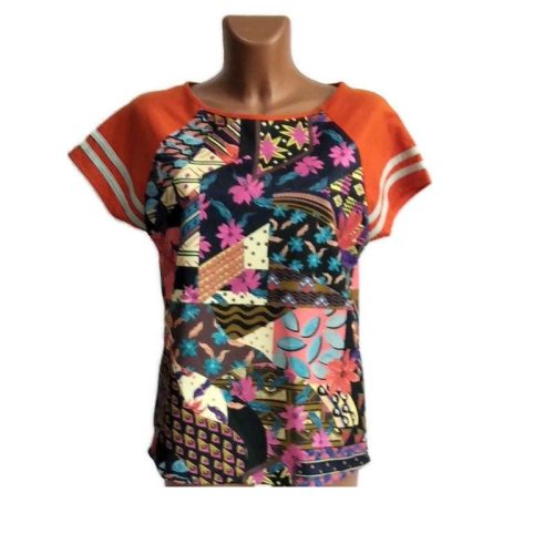 UDG rövid ujjú felső, narancs ujjú, patchwork mintás