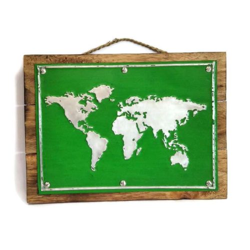 Fatábla fém nyomattal, térkép dizájn világoszöld