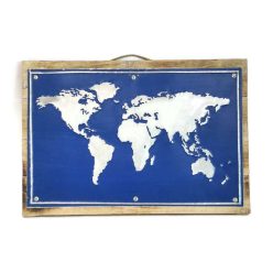 Fatábla fém nyomattal, térkép dizájn sötétkék nagy