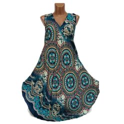   Harang fazonú, színes mandala mintás ujjatlan ruha, türkiz