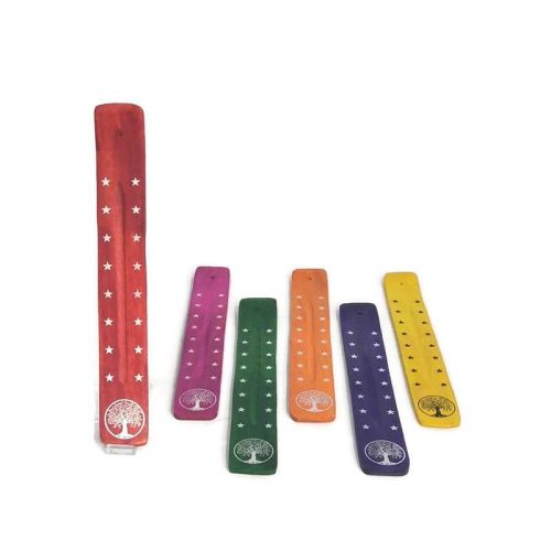 Fa füstölőtartó "sítalp" piros, festett Életfa motívummal