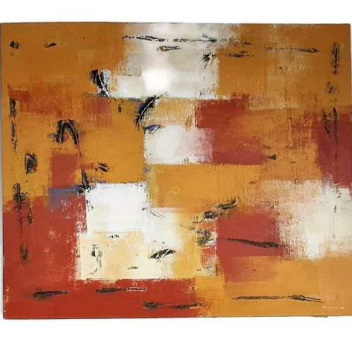 Modern absztrakt festmény vászonra - piros, narancs és fehér színekben