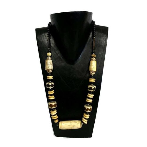 Nyaklánc, női, fa gyöngyös, rusztikus