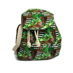   Zsinóros szájú hátizsák, fekete-fehér csíkos alapon leopárdos