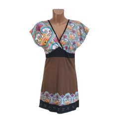 UDG rövid ruha ,barna ,színes ujjú