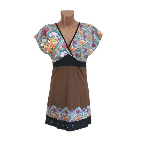 UDG rövid ruha ,barna ,színes ujjú