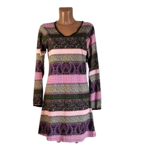 UDG hosszú ujjú, csíkos-apró mintás ruha