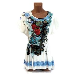 Női felső fehér, kék-piros virág mintával