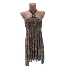   Rövid ruha, elöl rövid, hátul hosszabb fazon narancs-lila