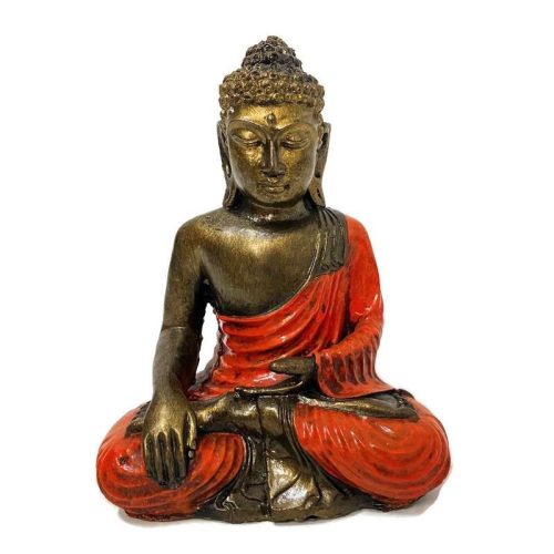 Buddha szobor meditáló pózban - arany-narancs, meditáció és belső béke szimbóluma