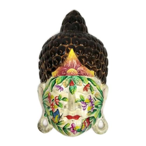 Buddha fej fehér-virágos 40cm pillangó az állon