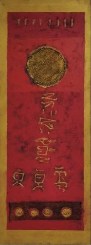 Kínai jeles piros-arany absztrakt festmény 