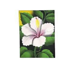   Fehér Hibiszkusz Virág Festmény Zöld Háttérrel – Trópusi Hangulat, Kézzel Festett Vászonkép, közepes