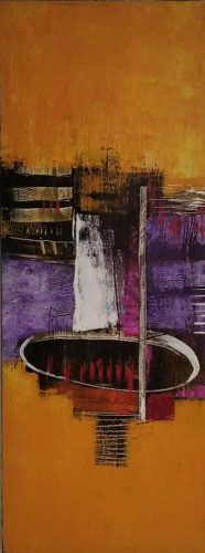 Narancs alapon hajó absztrakt festmény 