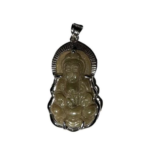 Kézzel faragott jáde Buddha medál ezüst foglalatban világoszöld