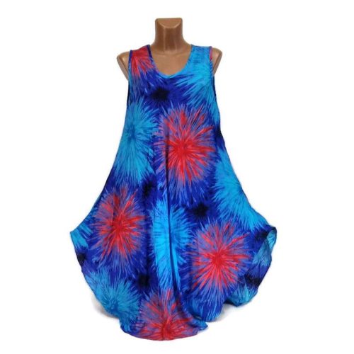 Harang fazonú, pitypang mintás ujjatlan ruha, kék