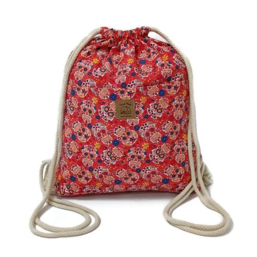 Utcai tornazsák, piros alapon cukorkoponyás