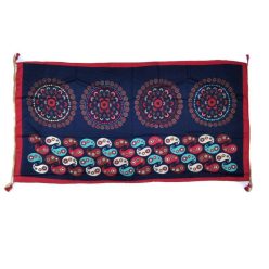 Thai kendő, sötétkék alapon, 4 mandala mintás