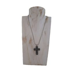   Kereszt medál – csiszolt, szögletes kristályüvegből, hamuszürke