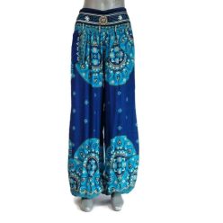   Jázmin nadrág hátul gumis derékkal királykék, türkizkék mintával