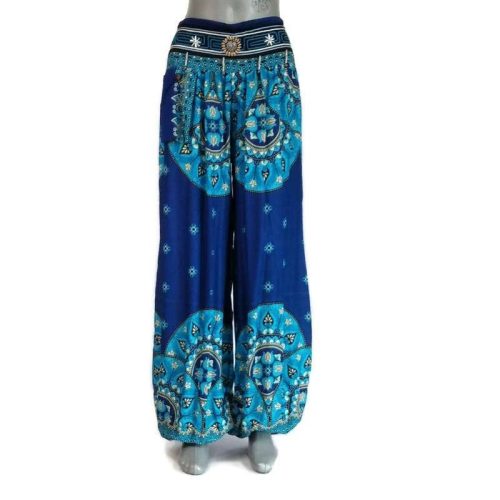 Jázmin nadrág hátul gumis derékkal királykék, türkizkék mintával