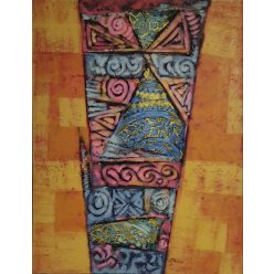 Narancs-kék-rózsaszín absztrakt festmény 