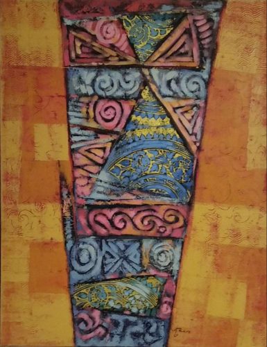 Narancs-kék-rózsaszín absztrakt festmény 