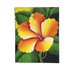   Narancssárga Hibiszkusz Virág Festmény Zöld Háttérrel – Trópusi Hangulat, Kézzel Festett Vászonkép, Kicsi