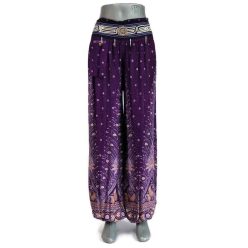   Jázmin nadrág hátul gumis derékkal püspöklila, páva mintával 